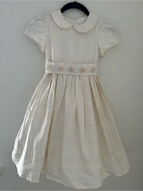 Vintage Cielo Girls 6 100% Silk Ivory Party Holiday Dress Beaded Roses Made USA